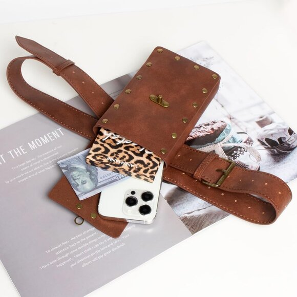 Steampunk Brown Leather Belt Pouch Waist Bag Medieval Phone Holder CosplayX - Picture 3 of 7